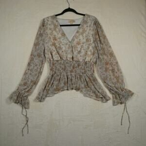 London Rose Floral Babydoll Top Size L Long Sleeve Cottagecore Fairy